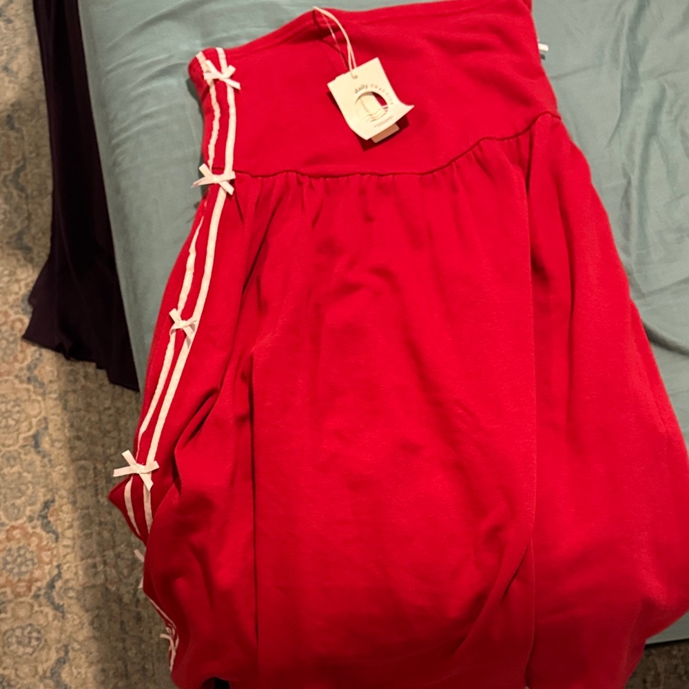Anthropologie Red Midi Dress with White Bow Details